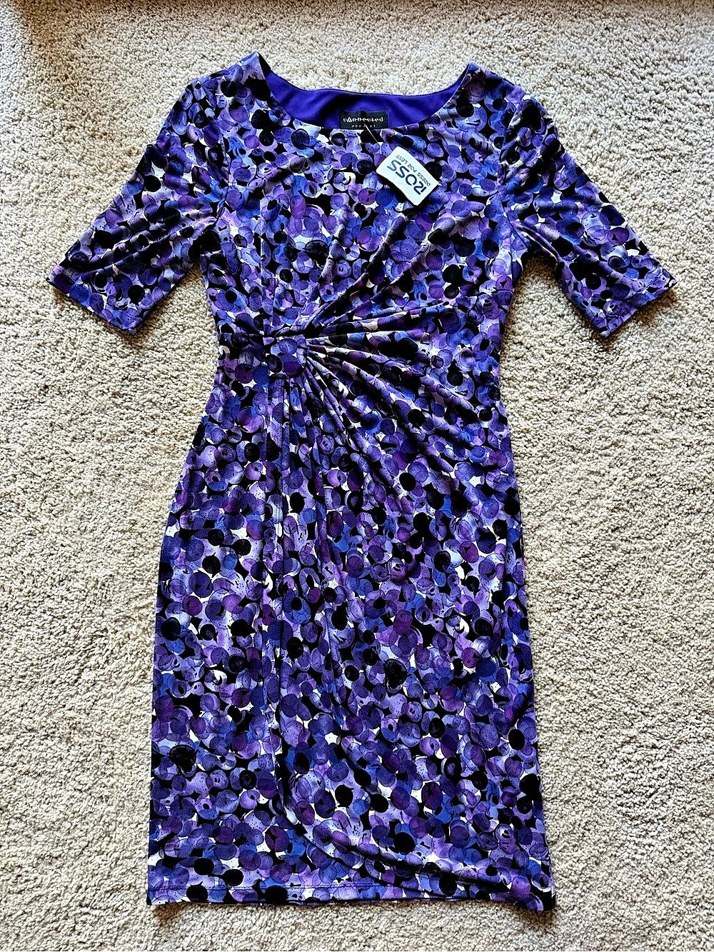 💜 NWT Connected Apparel Ruched Dress, Sz 8 💜